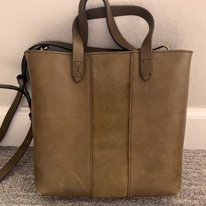 Madewell Small Transport Leather Crossbody Tote (Olive)